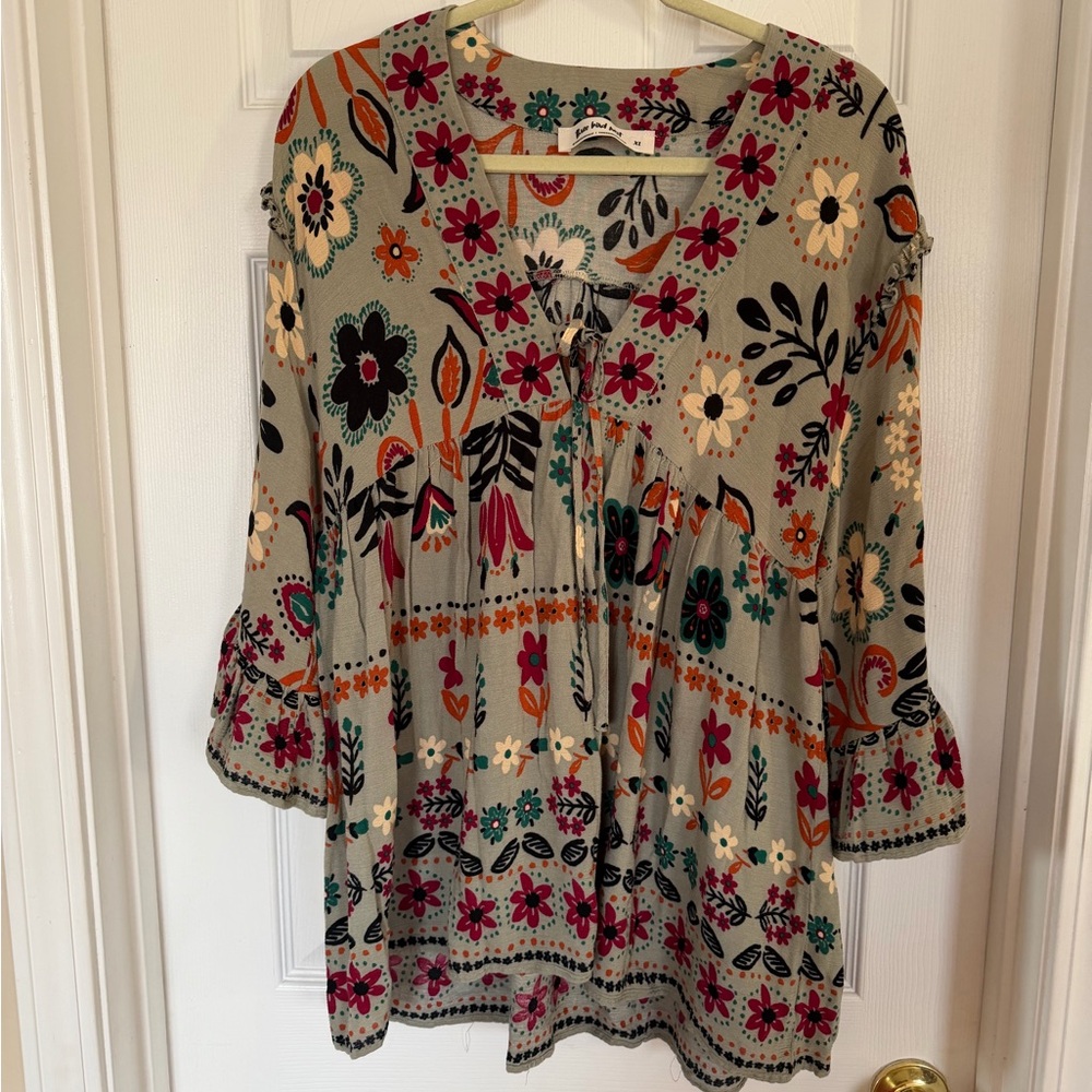 Three Bird Nest Multicolor Floral Tunic